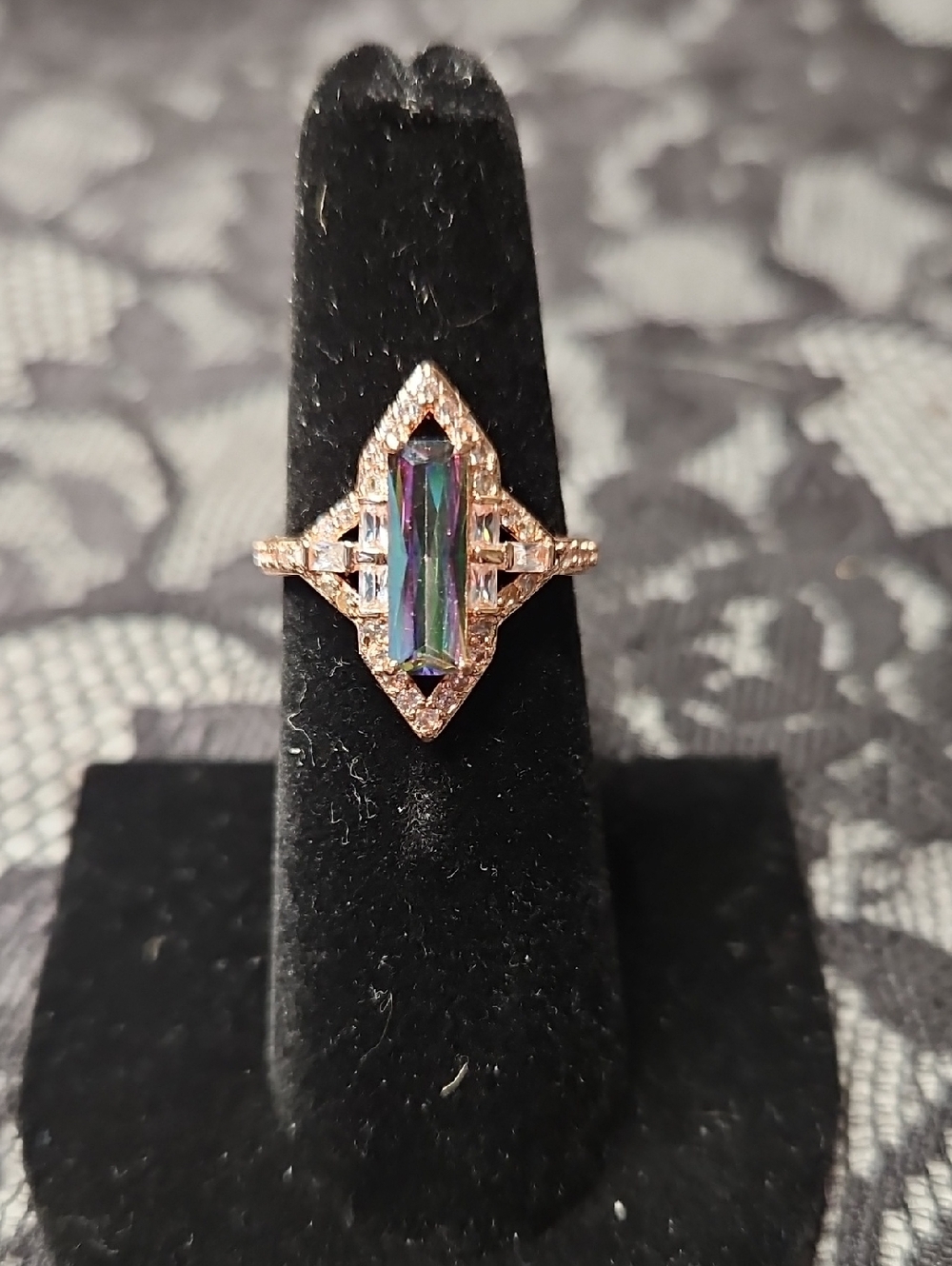 Rose Gold Multicolor Baguette Halo Ring